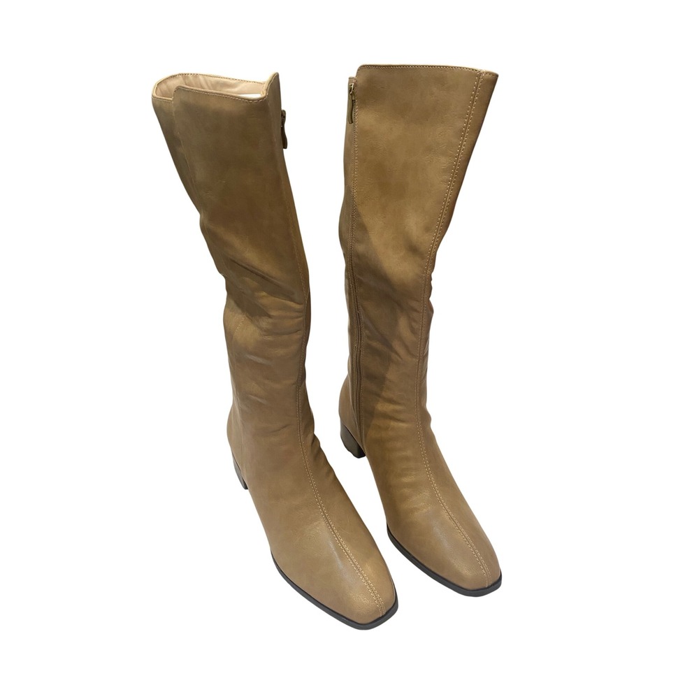 Devri-WC Womens Tan Square Toe Wide Calf Knee High Block Heel Boots Size 10M